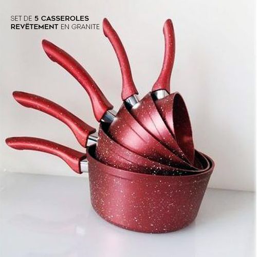 Kenz Pack Service Cassrole 5 PCS En Granit / 12/14/16/18/20 cm
 Fiche Technique et Prix au Maroc
