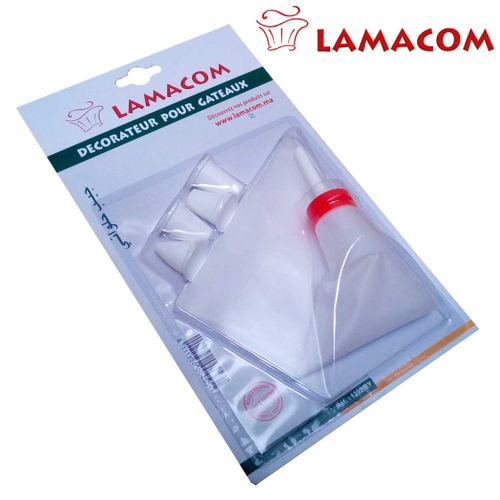Lamacom Poche à douille + 5 Buses - Décorateur pour gâteaux جيب حلواني
 Fiche Technique et Prix au Maroc