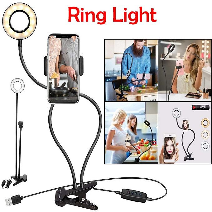 product_image_name-Generic-Ring Light Selfie LED 3 Modes + Support Telephone + Clip - Pour Maquillage, Live, Facebook,instagram, Tiktok, Youtube-1