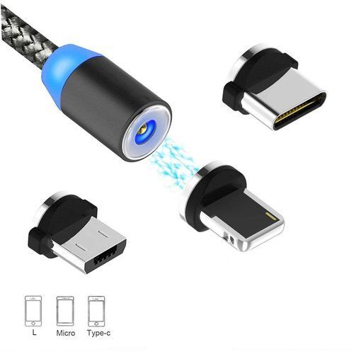 Magnetic Câble chargeur 1M USB magnétique 3en1 Charge rapide 3A Type-C /MicroUsb/iphone
 Fiche Technique et Prix au Maroc