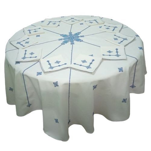 Nappe de table en coton avec 12 serviettes brodée à la main
 Fiche Technique et Prix au Maroc