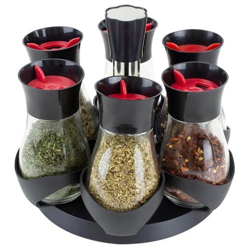 Pots à épices en verre, 6 Bouteilles d'épices avec étagère rotatif
 Fiche Technique et Prix au Maroc