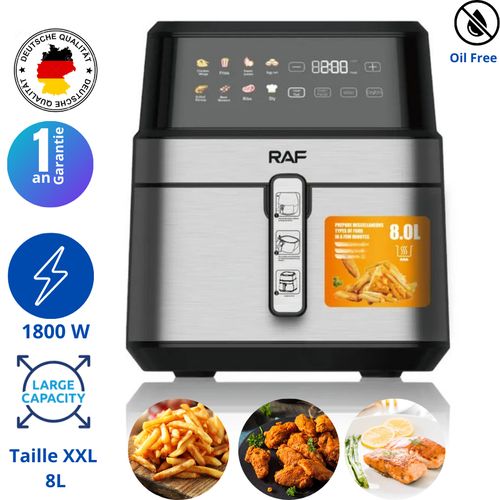 RAF Friteuse sans huile XXL - 8L - Air fryer tactile - 1800Watts - 8 programmes
 Fiche Technique et Prix au Maroc