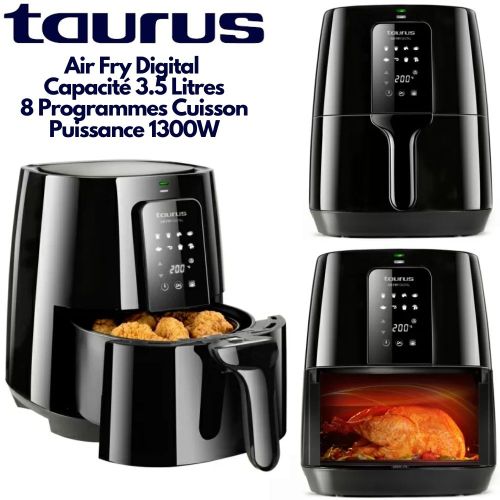 Taurus Air Fry Friteuse électrique à Air Chaud Digitale 3.5 Litres sans huile Qualité Espagnole 1300 Watt
 Fiche Technique et Prix au Maroc