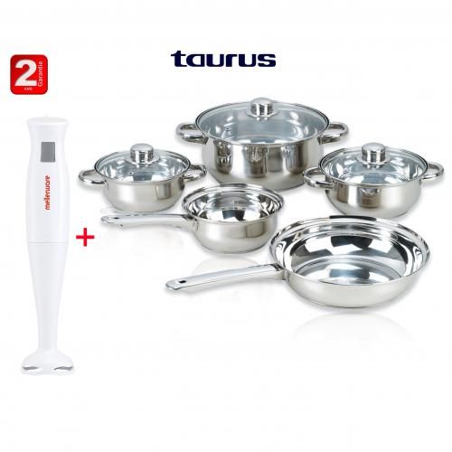 Taurus Batterie de Cuisine MURCIA 8 Pièces Inox&Verre+mixeur plongeant-2ans de garantie
 Fiche Technique et Prix au Maroc