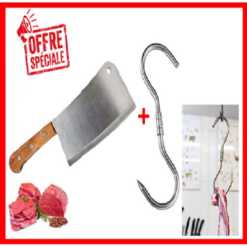 pack de couperet de cuisine plus crochet de viande  rotatif en acier inoxydable
 Fiche Technique et Prix au Maroc