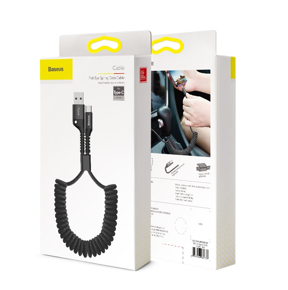 Baseus Fish-eye Spring Data Cable USB For Type-C 2A 1m Black – Baseus  Wholesale