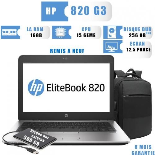 Hp Elitebook i5-6th 16Go Ram 256Go SSD Externe 500 GB + Sac a Ados (Remis à neuf)
 Fiche Technique et Prix au Maroc