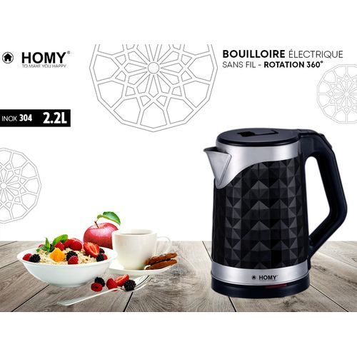 Homy Bouilloire Electrique Gd.Md 2.2L Design Diamant Corps INOX - Noir
 Fiche Technique et Prix au Maroc