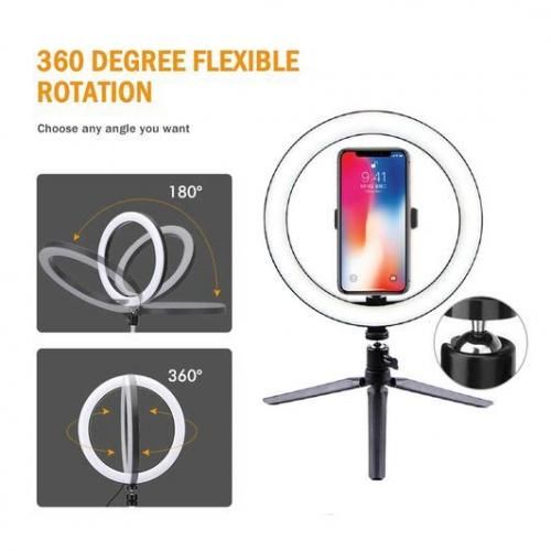 Ring 26cm/10"Selfie Ring Light with Tripod Stand & Cell Phone Holder for Live Stream/Makeup, Mini USB Dimmable Ringlight for YouTube Video
 Fiche Technique et Prix au Maroc