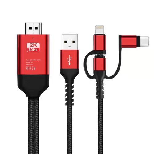 3 in 1 Micro USB + USB-C / Type-C + 8 Pin to HDMI HDTV Cable
 Fiche Technique et Prix au Maroc