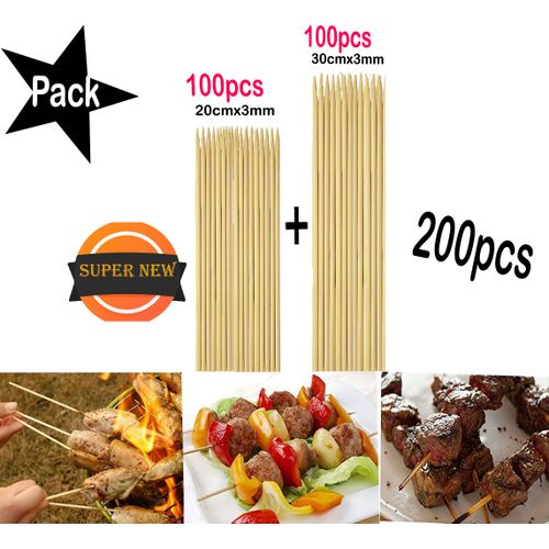 200 pcs bambou bois bâtons fort jetable barbecue, barbecue fruits naturel, bois bâtons barbecue fête buffet alimentaire grill outils
 Fiche Technique et Prix au Maroc