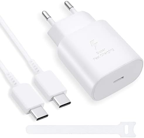 AXFEE Chargeur Rapide 25W Compatible avec Samsung S23/S23 Ultra/S23+/S22/S21 Ultra/S21/Z Flip/Note20/Note10/S9/S8/A53/A52s, PD USB C Prise de Charge, Murale Chargeur Secteur avec 1m USB C Cable(Blanc) Fiche Technique et Prix au Maroc