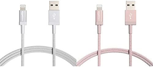 Amazon Basics Câble USB A vers Lightning en nylon tressé Chargeur certifié MFi pour iPhone Argenté 1,8 m & Câble USB A vers Lightning en nylon tressé Chargeur certifié MFi pour iPhone Rose doré 0,9 m Fiche Technique et Prix au Maroc