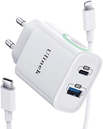 Ulinek 20W Chargeur Rapide iPhone 2 Ports USB C & A avec 2m Câble MFi USB C vers Lightning Chargeur Secteur Mural Quick Charge 3.0 Compatible avec iPhone 11 12 13 Pro Se 2020 X XR XS 8 Plus iPad Pro Fiche Technique et Prix au Maroc