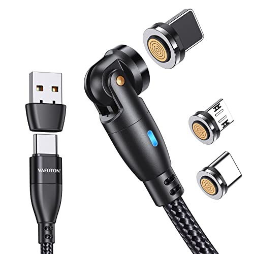 VAFOTON 9Pin Câble USB C Magnétique 2M, 60W Cable Magnetique Charge Rapide, 3A Chargeur Magnétique Rotation à 360 ​​° et 180 ° Chargeur Aimanté, pour Micro USB/Type C/iProduits/Galaxy S22/S23/MaBook Fiche Technique et Prix au Maroc
