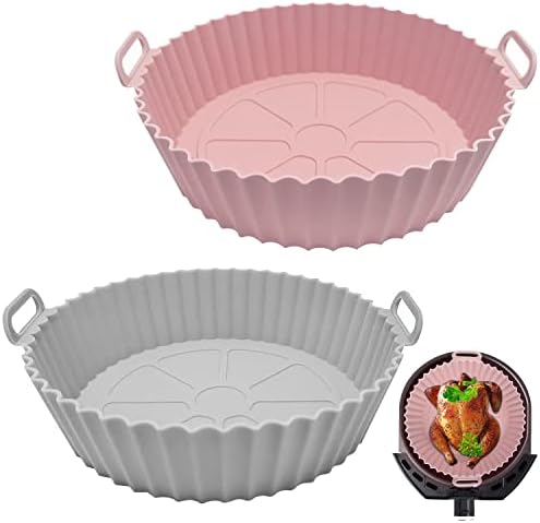 2 pièces Très Large Panier en Silicone Accessoires de Friteuse Nouveau style, Panier en Silicone Réutilisable pour Airfryer,Micro-Ondes, Le Moule à Gâteau, Le Cuiseur Vapeur, etc (Rose + gris) Avis, Fiche Technique et Prix au Maroc