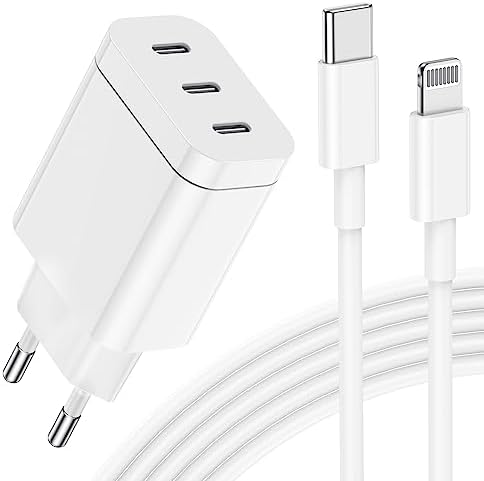 Chargeur iPhone Rapide,[Certifié Apple MFi] 24W 3-Ports USB C Chargeur Secteur avec 6ft/2M Câble,USBC Prise Secteur Mural Type C Alimentation Adaptateur Compatible avec iPhone 14/13/12/11/AirPods Fiche Technique et Prix au Maroc