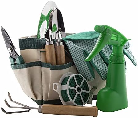 ANTEVIA - Set Outils de Jardinage 8 pièces|Plus DE 10 MODELES Disponibles| Kit Jardin | Accessoires : Sac, Sécateur, Griffoir, 2 pelles à Main, Bobine de Fil, Pulvérisateur, Paire de Gants (Botanic) Avis, Fiche Technique et Prix au Maroc