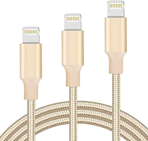 Quntis Lot de 3 Câble Lightning 1 2 3 M en Fibre de Nylon Tressé Résistant MFI Certifié, Chargeur Charge Rapide pour iPhone 11 Pro XS Max XR X 8 7 6s 6 Plus 5 Se iPad Pro/Mini, Fil Or Fiche Technique et Prix au Maroc