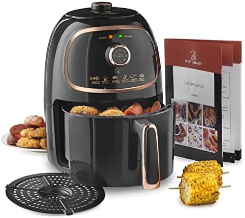 MisterChef® Air Fryer, VORTX Frying Technology, 30 Minute Timer and Adjustable Temperature Control for Healthy Oil Free or Low Fat Cooking, 1000 W, 2.0 Litre, Black - Free Recipe Book Enclosed… Avis, Fiche Technique et Prix au Maroc