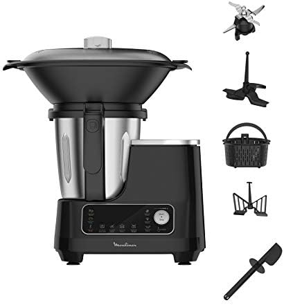 Moulinex HF4568 Click Chef Robot de cuisine avec fonction de cuisson (1400 W, 12 vitesses, volume total 3,6 l, 28 fonctions, avec accessoires et livret de recettes) Noir [Écran de contrôle en anglais] Avis, Fiche Technique et Prix au Maroc