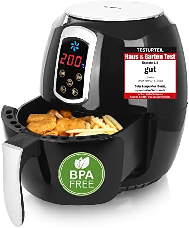 Emerio AF-126668 Friteuse à air chaud, Airfryer, Smart Fryer, test GUT, écran numérique, touches Soft Touches, Friture saine sans huile, facile à nettoyer, 3,6 L, sans BPA, mini four noir Avis, Fiche Technique et Prix au Maroc
