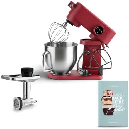 SPRINGLANE Robot de cuisine Karla, Boîtier entièrement métallique, 800W pétrin et batteur, accessoire hachoir, bol à mélanger de 5,2 L en acier inoxydable, crochet à pâte, batteur plat - Rouge Avis, Fiche Technique et Prix au Maroc