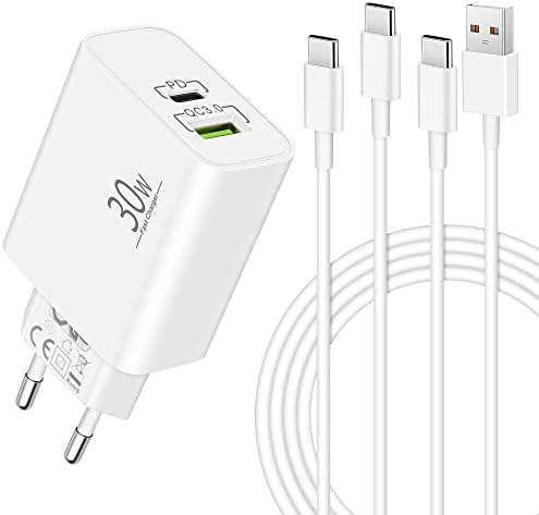 MatauMahi Chargeur USB C 30W et 2X Câbles Type C 2m, Prise 2 Ports avec PD/QC, Embout Chargeur Rapide, Adaptateur Secteur USB C Compatible avec Samsung S23/S22, Xiaomi, Google Pixel 7/6, iPad, Switch Fiche Technique et Prix au Maroc