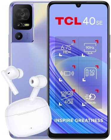 Smartphone TCL 40SE 6,75"" Mediatek Helio G37 Viola 128 GB 6 GB RAM Fiche Technique et Prix au Maroc