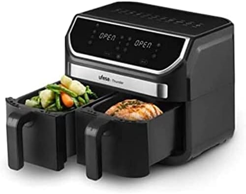 Ufesa Thunder Friteuse à air sans huile Airfryer Avec 2 paniers (4,5L + 4,5L), 11 Programmes, 1700W, Côntrole Digital, Minuterie, Temperature 80º-200ºC, Antidérapant Avis, Fiche Technique et Prix au Maroc