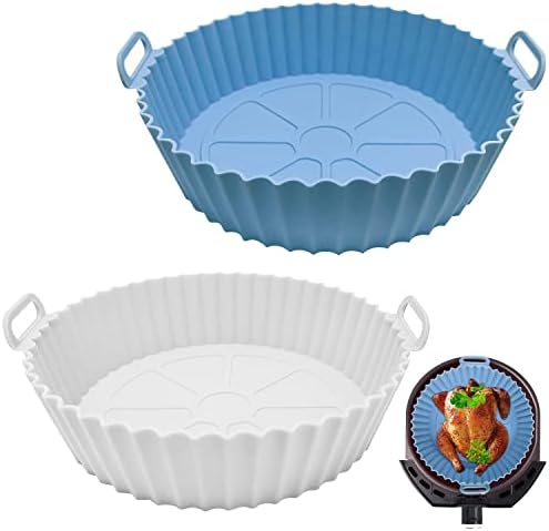 2 pièces Très Large Panier en Silicone Accessoires de Friteuse Nouveau style, Panier en Silicone Réutilisable pour Airfryer,Micro-Ondes, Le Moule à Gâteau, Le Cuiseur Vapeur, etc (Bleu + Blanc) Avis, Fiche Technique et Prix au Maroc