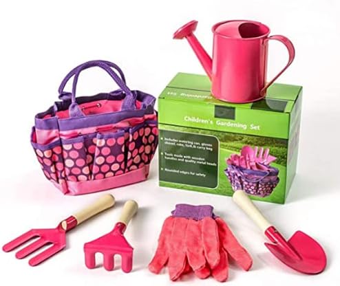 XOCKYE Lot de 6 outils de jardinage pour enfants, facile à transporter et pliable pour enfants, sac à outils multifonction (rose vif) Avis, Fiche Technique et Prix au Maroc