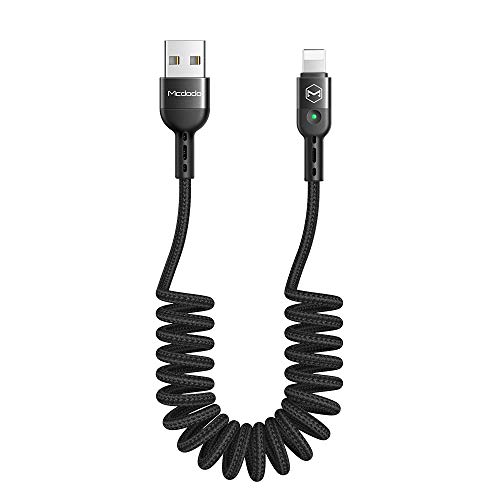 mcdodo Câble USB élastique enroulé rétractable de synchronisation de données câble de Charge Spirale pour phone X XR 8 7 Extensible jusqu'à 1,8 m Noir Fiche Technique et Prix au Maroc