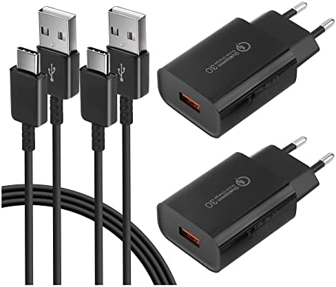 Lot de 2 Chargeurs USB, Chargeur Rapide Alimentation avec Câble USB C pour Samsung Galaxy S22, S21,S20 FE, S10,S9,S8 Plus, A13 A53 A52 A54 A71 A32, Huawei, Chargeur Rapide d'origine de Remplacement Fiche Technique et Prix au Maroc