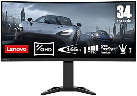 Lenovo G34w-30 - Écran Gaming Incurvé 34" UWQHD avec EyeSafe (VA,165Hz, 0.5ms MPRT, HDMI+DP, Câble DP, FreeSync Premium, Haut-Parleurs) Réglage en Inclinaison/Hauteur - Noir Fiche Technique et Prix au Maroc