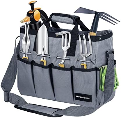 Housolution 14 Pouces Sacs Porte-Outils en Polyester 900D, Sac de Rangement Fourre-Tout de Jardin avec Bandoulière Réglable et Poignée, Sac d'Organisateur d'Outil de Jardin avec Poches, Gris Avis, Fiche Technique et Prix au Maroc