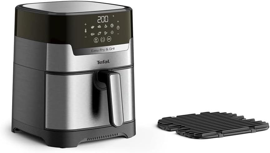 Tefal EY505D Easy Fry & Grill Deluxe Friteuse à air chaud, technologie 2 en 1 (friteuse à air chaud et grill), avec capacité : 4,2 l, 8 programmes automatiques, minuterie, en acier inoxydable Avis, Fiche Technique et Prix au Maroc