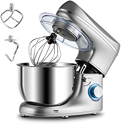 GIANTEX 1300 W 5,5L Robot Pâtissier avec Bol Mélangeur en Acier INOX, 10 Vitesse, Protection Anti-éclaboussures, Robot Cuisine Multifonctions avec Crochet, Batteur & Fouet (Argent) Avis, Fiche Technique et Prix au Maroc