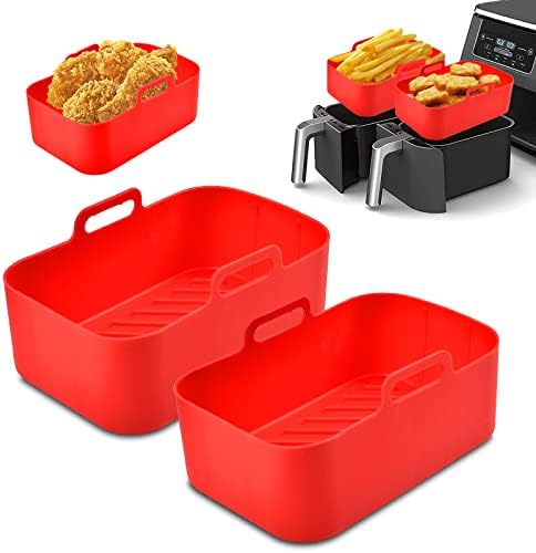 Pipihome Pot en Silicone pour Friteuse Ninjas Dual Air, 2PCS Silicone Air Fryer Liner Double Air Fryer Silicone Air Fryer Basket, Air Fryer Rack Accessoire pour Air Fryer, Four, Micro-ondes (Rouge) Avis, Fiche Technique et Prix au Maroc