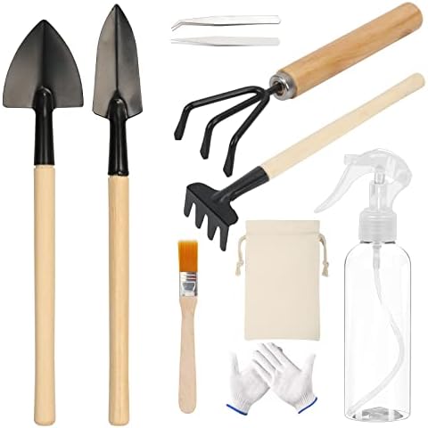HAKOTOM 11 Pcs Kits d'Outils de Jardinage, Bonsaï Outil de Plantation Outil à Main de Jardin Ciseaux râteau Brosse pulvérisateur Petite Pelle Tondeuse pour Succulentes Cactus,Râteau Pelles Taille Avis, Fiche Technique et Prix au Maroc
