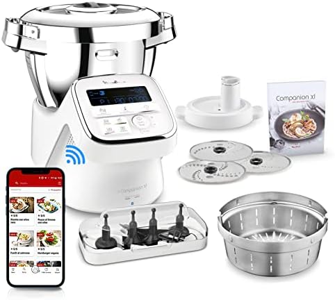 Moulinex I Companion XL Robot cuiseur connecté, Bol en acier inoxydable, Jusqu'à 10 p, 12 programmes de 30 à 150°C, 6 accessoires dont découpe légumes, Livre 300 recettes, Fabriqué en France HF908120 Avis, Fiche Technique et Prix au Maroc