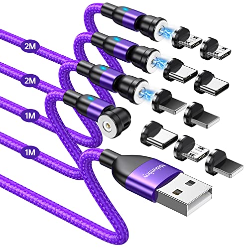 3 en 1 Câble Magnétique [Lot de 4, 1M/1M/2M/2M] Chargeur Aimanté Chargeur Magnétique Nylon Tressé Câble USB Type C Compatible avec Samsung Galaxy S10 Huawei P20 Xia0mi I-P (violet) Fiche Technique et Prix au Maroc