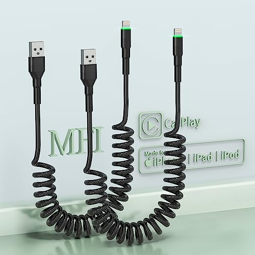Lot de 2 câbles Lightning spirale, cable iPhone MFi certifié pour Apple Carplay, câble chargeur iPhone rétractable avec transmission de données et LED verte,cable iphone torsadé pour iPhone/Pad/Pod Fiche Technique et Prix au Maroc