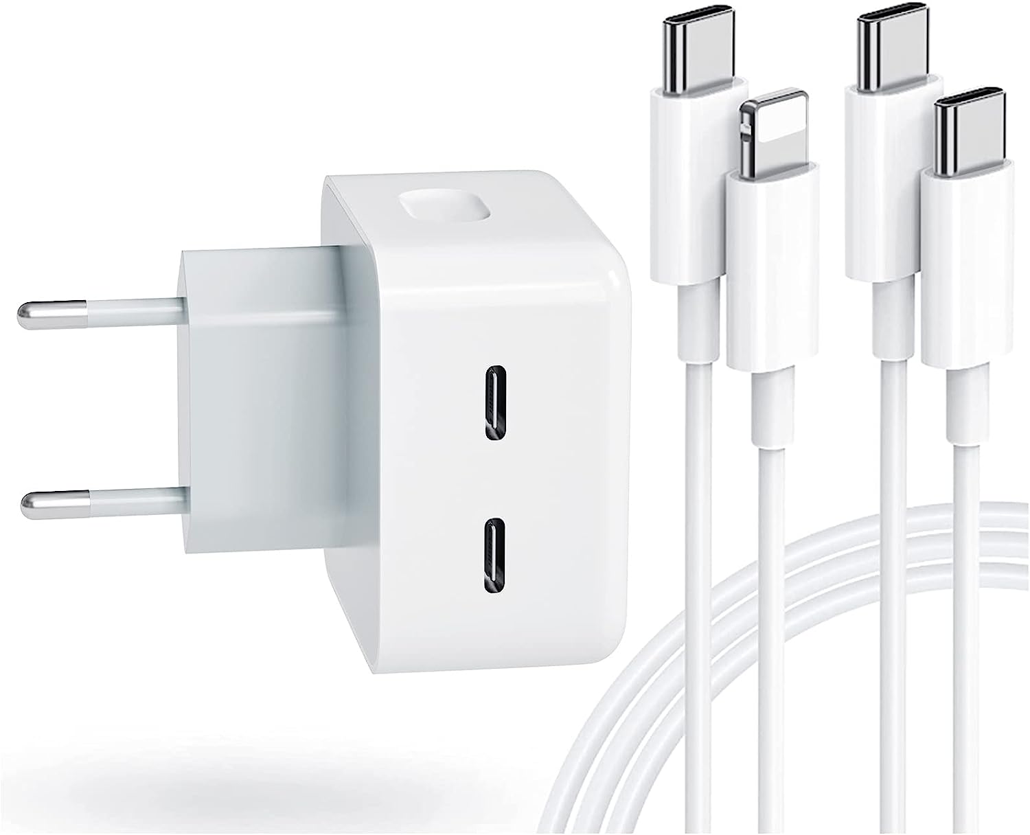 Chargeur Rapide iPhone, 35W Chargeur iPhone avec Dual Type C Port, Chargeur iPhone Rapide avec 2 Câbles de Charge Rapide pour iPhone 14/14 Plus/14 Pro/14 Pro Max/13/12/11, Chargeur iPhone USB C Fiche Technique et Prix au Maroc
