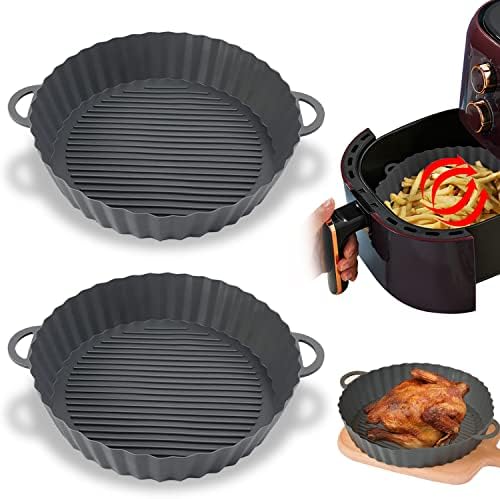Silicone pour Friteuse à Air, 2 PCS Panier en Silicone Accessoires de Friteuse, Panier en Silicone Réutilisable, Accessoires de Friteuse Antiadhésif Air Fryer, Pot en Silicone pour Friteuse Air Avis, Fiche Technique et Prix au Maroc