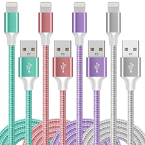 Lot de 4 câbles de charge pour iPhone (1 m/2 m/2 m/3 m) - En nylon tressé - Compatible avec iPhone 14 Pro/14/13 Pro/13/12/11 Pro/11/XS MAX/XR/8/7/6s Fiche Technique et Prix au Maroc
