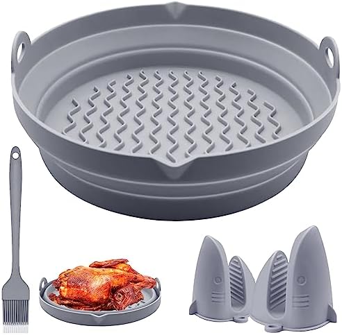 Accessoire Air Fryer 20CM, Moule Silicone Air Fryer, Friteuse à air en silicone, avec 2X gants résistants à la chaleur, Réutilisable, Facile à Nettoyer, pour Airfryer, Micro-Ondes(Circulaire) Avis, Fiche Technique et Prix au Maroc