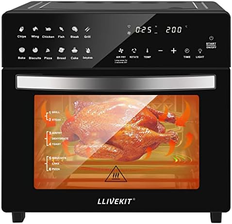 LLIVEKIT Friteuse sans Huile 26 L Air Fryer Mini Four électrique 1700W Friteuse à air chaud avec écran LED, 12 Fonctions, 8 Accessoires, Recette, Minuteur et Réglateur de Température, Grande Capacité Avis, Fiche Technique et Prix au Maroc