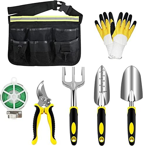 Victarvos Kit de Jardinage Adulte avec Ceinture Porte-Outils, Outils de Jardinage en Aluminium Comprend Sécateur, Pelle Truelle, Transplanteur, Râteau à Main, Fil de Fer Plastifie, Gants Avis, Fiche Technique et Prix au Maroc